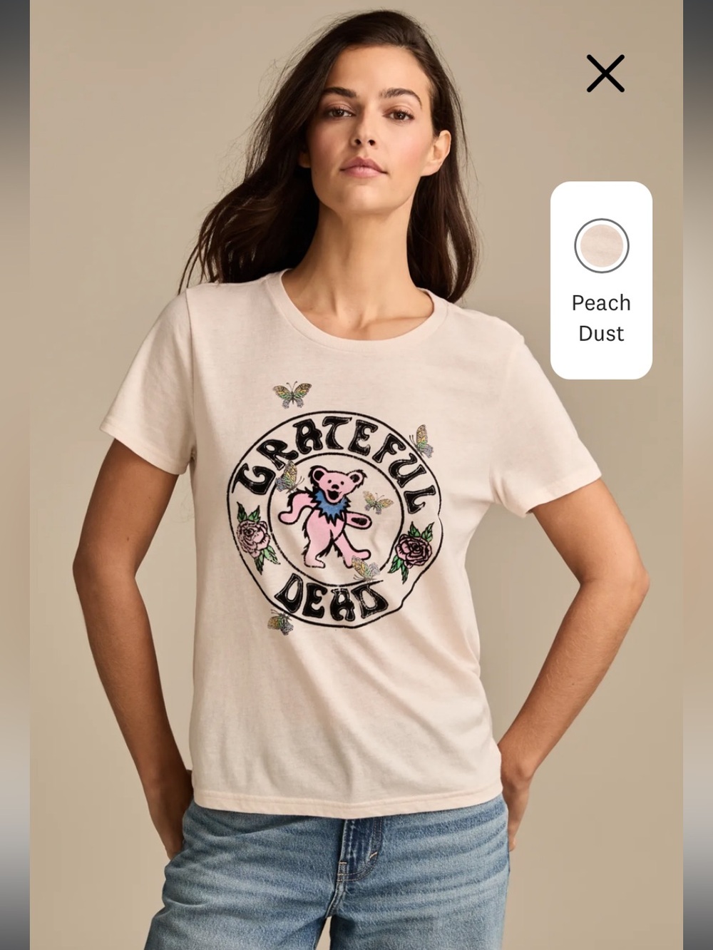 Lucky Brand Grateful Dead Butterflies Classic Crew in Peach Dust, XL, NWT